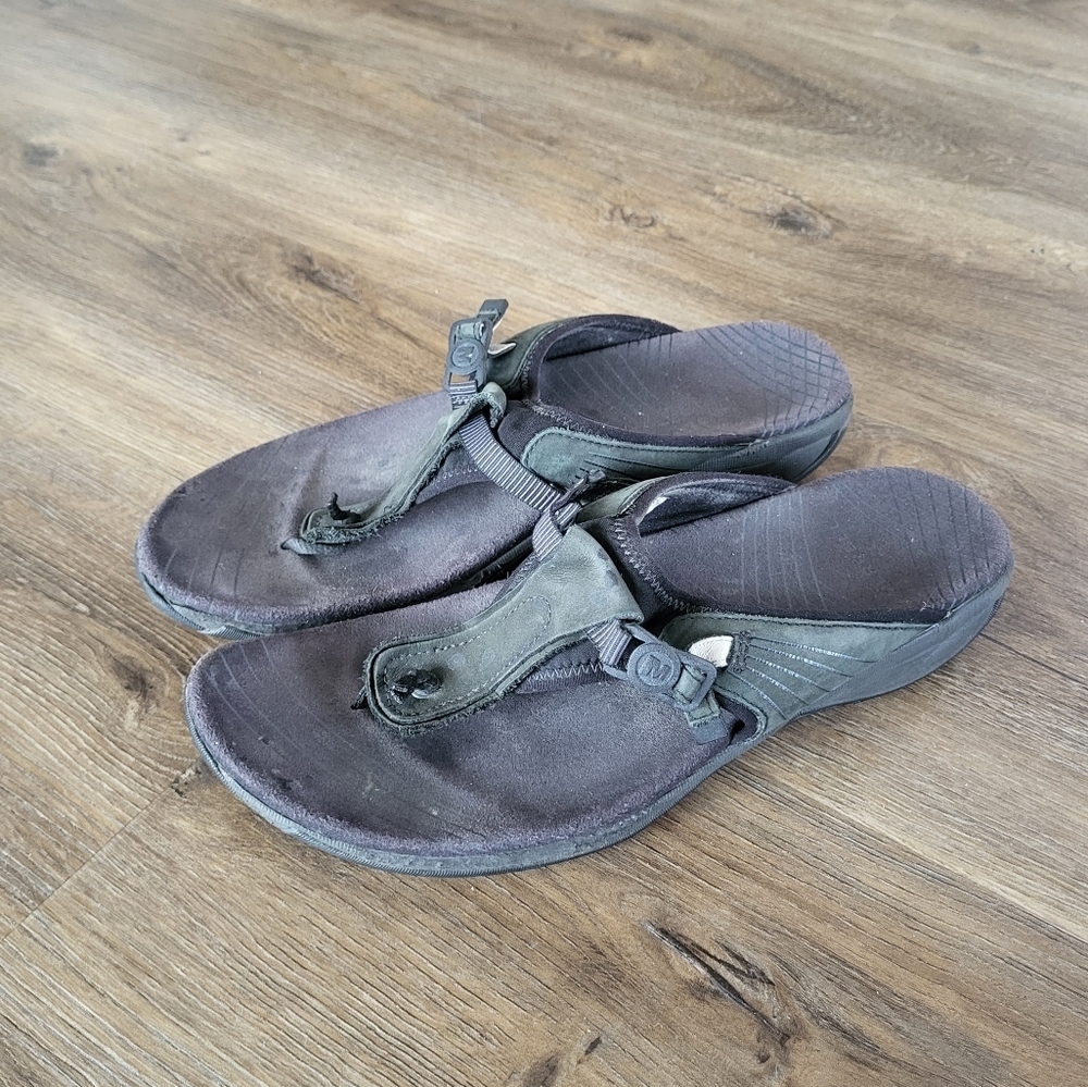 Merrell Pansy Bungee Women's Black Leather Slip On Flip-Flop Sandals J36634 Sz 9